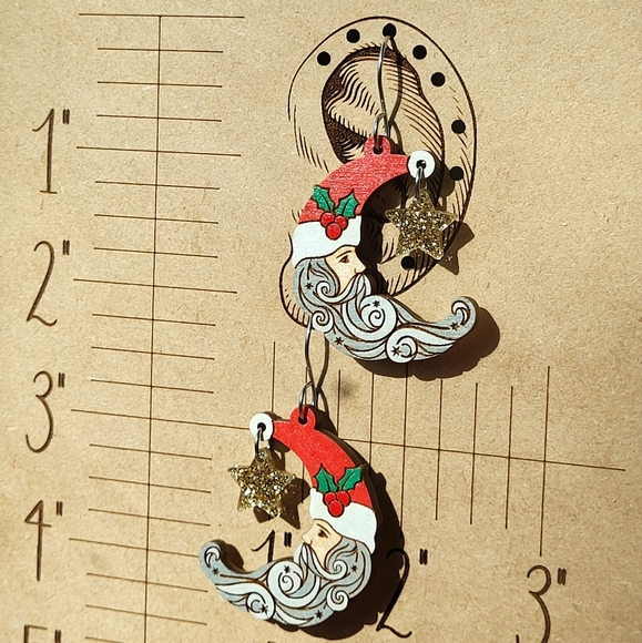 🎅🌙 Santa moon and star dangle earrings - Picture 7 of 11